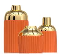 3 Piece Gold Ceramic Vases for Home Decor,Modern Decorative Vases for Flowers, Pampas Grass & Eucalyptus,Ribbed Aesthetic Set for Mantel,Shelf,Gifts for Interior Designers & Minimalists (Orange)