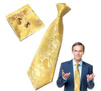 3-Piece Gold Tie Set for Men, Lemon Tie and Pocket Square with Cufflinks, Solid Paisley Tie for Men, Handkerchief Woven, Classic Floral Design for Weddings, Business and Formal Events