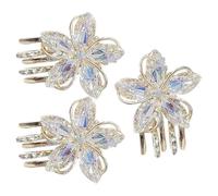 3 Piece Golden Flower Claw Clips for Bangs and Small Sections | Zinc Alloy Build, Crystal Flower Sparkle, Mini Size, Elegant Daily Wear and Bath Time Use