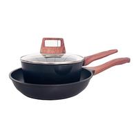 3-Piece Granite Non-Stick Cookware Set - 9.5" Frying Pan, Skillet, 7" Sauce Pot with Lid - PFOA Free