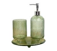 3 Piece Green Dotted Glass Bathroom Sink Accessories Set Liquid Soap Lotion Dispenser Tumbler/Toothbrush Holder Cup Oval Soap Dish