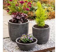 3 Piece Grey Round Planter Set Amalfi Stone Effect Decorative Pots