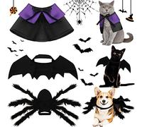 3 Piece Halloween Cat Dog Costume Set, Pet Bat Witch Vampire Cloak Giant Imitation Pet Spider Pets Costume Cosplay Accessories Halloween Pets Decoration for Dogs Puppy Cats(Purple,S)