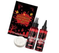 3 Piece Halloween Faux Blood Set Enhanced Long Lasting Safe Pigment Easy Wash Off For Costumes Parties Bloody Scenes Faux Blood Drops