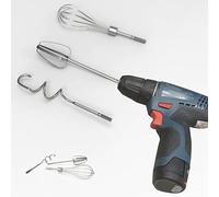 3-Piece Hand Mixer Accessory Set for Electric Drill, Stainless Steel Kitchen Mixer Handheld 7.5 Inch Dishwasher Safe (1 Whisk, 1 Dough Hook, 1 Balloon Whisk)