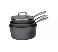 3 Piece Hard Anodised Aluminium Saucepan Set Non Stick Induction Cookware with Glass Lids & Stainless Steel Handles, 16cm 18cm 20cm