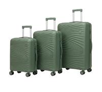 3 Piece Hard Shell Luggage Suitcase Set PP Expandable Handle Lightweight Durable Trolley Travel with 360 Spinner Wheels Inbuilt Lock 20" 24" 28" (Zigzag Green)