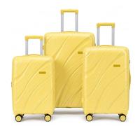 3 Piece Hard Shell Luggage Suitcase Set PP Expandable Handle Lightweight Durable Trolley Travel with 360 Spinner Wheels Inbuilt Lock 20" 24" 28" (Wave Yellow)