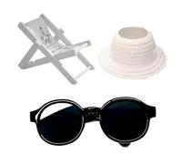 3-Piece Have a Seat Set, White Starfish Lounge Chair with White Straw Hat and Black Glasses, Complete Accessories for Doll Enthusiasts and Collectors to Enjoy Display And Play