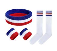 3-Piece Headband And Wristband Set, 1 Pair Of Socks, Striped Sweatband, Sports Sweat-Absorbent Wristband, Color-Clip Headband, Soft Elastic Socks, Sports Bandana, Suitable For Sports And Fitness