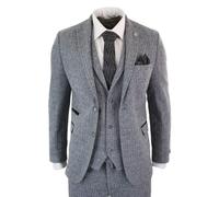 3 Piece Herringbone Tweed Suit Infinity Leather Grey 40R
