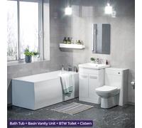3-Piece High Gloss White Bathroom Suite 600mm Vanity, WC, BTW Toilet & Bath
