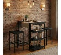 3-Piece High Top Bar Table and Stool Set - Rectangular Metal Breakfast Pub Table with 2 Easy Assembly Stools - Stylish Black Furniture for Small Spaces