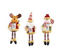 3 piece holiday plush ornaments Santa, Snowman, and Reindeer designed with sand filled bases for secure placement on shelves, tables, and fireplace mantels