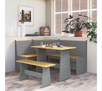 3-Piece Honey Brown Grey Solid Pine Corner Dining Set with Table Durable Wood Corner Bench for Kitchen & Dining Room Comfortable Backrest Flexible Left Assembly