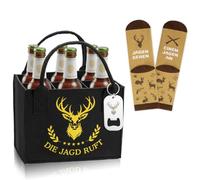 3-Piece Hunter Gift Set, Hunting Gifts for Men Set Includes Men's Handbag for Beer, Hunter Socks, Beer Opener with Stag Head Pattern, Ideal Hunting Gift for Men, Dad, Friends, Koll