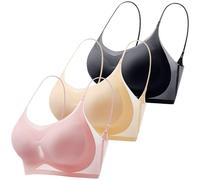 3 Piece Ice Silk Bras for Women, Summer Ultra Thin Womens Sports Bras Full Coverage, Womens Non Wired Full Support Bra, Seamless Gathering Bra, Strap Invisible Anti Sagging Underwear for Women UK