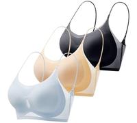 3 Piece Ice Silk Bras for Women, Summer Ultra Thin Womens Sports Bras Full Coverage, Womens Non Wired Full Support Bra, Seamless Gathering Bra, Strap Invisible Anti Sagging Underwear for Women UK