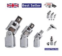3-Piece Impact Socket Set - Chrome Vanadium Universal Joint Adapters, 1/4"-1/2"