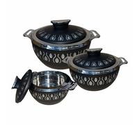 3-Piece Insulated Casserole Set with Lid - Double-Wall Hot Pot for Food Serving and Storage - Thermal, Stainless Steel Interior - Ideal for Kitchen, Lunch, and Dinner (Black) (1000,1500,2000ML)