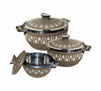 3-Piece Insulated Casserole Set with Lid - Double-Wall Hot Pot for Food Serving and Storage - Thermal, Stainless Steel Interior - Ideal for Kitchen, Lunch, and Dinner (Earth Beige) (1000,1500,2000 ML)