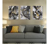 3 Piece Islamic Wall Pictures Decoration Set, Golden Abstract Marble Oil Painting Poster, Allah Islamic Quotes Canvas Painting Living Room Pictures Decoration, No Frame (30 x 40 cm)