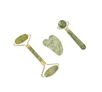 3-Piece Jade Facial Massage Set - Dark Green Gua Sha & Jade Roller Kit for Skincare (Light Green)