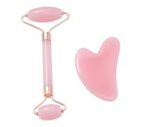 3-Piece Jade Facial Massage Set - Dark Green Gua Sha & Jade Roller Kit for Skincare (Pink)