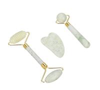 3-Piece Jade Facial Massage Set - Dark Green Gua Sha & Jade Roller Kit for Skincare (White)