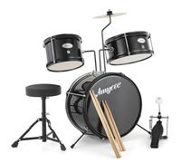 3 Piece Kids Drum Set with Cymbal, 2 Drumsticks, Pedal, 2 Tom,Beginner Junior Drum Kit with Throne Stool, Musical Instruments for Boys and Girls, Black