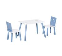 3-Piece Kids Table & Chairs Set w/ Wood Legs Safe Corners Cute Stars Seating Mini Furniture Home Playroom Bedroom Dining Room Blue