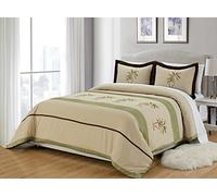 3-Piece King Size Duvet Cover Set in Sage Green/Beige/Brown Colors. Tropical Palm Tree Embroidered Set - Luxury, Ultra Soft and Durable
