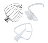 3 Piece Kit Attachments for KitchenAid 4.5-5 Quart Tilt-Head Stand Mixers Artisan Series & Classic Series by MMOBIEL - Aluminum K45 6-Wire Whip, Flat Beater and Dough Hook - Hand Wash Only
