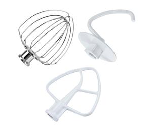 3 Piece Kit Attachments for KitchenAid 4.5-5 Quart Tilt-Head Stand Mixers Artisan Series & Classic Series by MMOBIEL - Aluminum K45 6-Wire Whip, Flat Beater and Dough Hook - Hand Wash Only