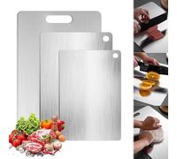 3-Piece Kitchen Titanium Cutting Boards with Non-Slip Feet Stainless Steel Chopping Board Set, Reversible Cutting Board for Home Kitchen Cooking Meat, Vegetables, Bread Baking Board