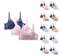 3 Piece Lace Bras for Women UK Ladies Underwired Gathered Bra Comfy Impact Support Bras Everyday Lingerie with Adjustable Straps Push Up Bra Underwear Sleep Yoga Daily Wear S-4XL Beige