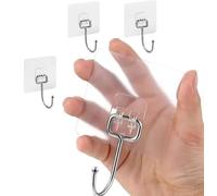 3 Piece Large Self-Adhesive square shape Hooks (Max.10kg), Waterproof and Rustproof Adhesive Hooks, Transparent Hooks, Self-Adhesive Wall Hooks for Kitchen, Bathroom, Ceiling Hanger