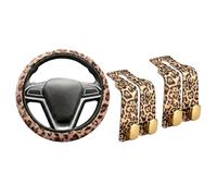 3-Piece Leopard Print Car Accessories, Fluffy Steering Wheel Cover, Leopard Print Car Accessories, With Steering Wheel Cover, Universal Fit For Most Vehicles