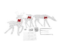 3 Piece Lighted Christmas Deers, Glowing Reindeer Family With Warm LED Lights, Iron Frame For Outdoor Garden Yard Display, Red Bow Accents, Weather Resistant Decor