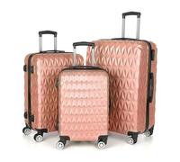 3 Piece Lightweight ABS Luggage Set Hard Shell Suitcases with 4 Spinner Wheels Secure Lock Red Gold 20 24 28 Travel Trolley Cases for Business Holidays Family Trips