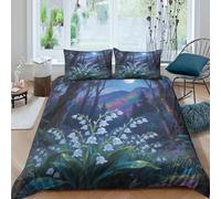 3 Piece Lily of The Valley 3D Printed Duvet Covers with Pillowcases Flowers Quilt Cover with Hidden Zipper, Microfibre Soft Hypoallergenic Bedding Set for Kids Boys Girls King（220x240cm）
