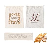 3-Piece Linen Bread Bag, Bread Storage Bags Set, Bread Bags to Keep Bread Fresh, Includes 2 Standard Bags (31x38cm) and 1 Baguette Bag (16x64cm) for Homemade Bread and Sourdough