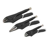 3 Piece Locking Pliers Set With Quick Release - Curved And Long Nose Tools In Black