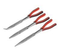 3 Piece Long Reach Double Joint Pliers Set - Straight Flat & Angled Pliers