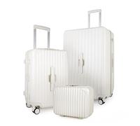 3-Piece Luggage Set - Vanity Case, Small Cabin & Large Check-in Suitcases with TSA Lock, Spinner Wheels, Cupholder & Waterproof Pocket (Ivory White)