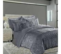 3 Piece Luxury Crushed Velvet Duvet Quilted Cover Bedding Sets with Pillow Case(s) (Grey, Super King)