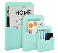 3 Piece Magnetic File Holder for Refrigerator, Organiser for Mail, Folders, Pens (Teal, 3 Sizes)