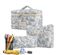 3 Piece Makeup Bag - Multifunctional Cosmetic Bag, Portable Wash Bag | Floral Polyester Multi Compartment Makeup Bags, Cotton Cosmetic Case with, a, riferimento alla descrizione, Please refer to