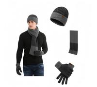3 Piece Men's Beanie Hat Scarf and Touch Screen Gloves Set | Winter Thermal Elastic Thicken Warm Fleece Inner Lining Knit Beanie Cap Winter men's Accessories gifts for men