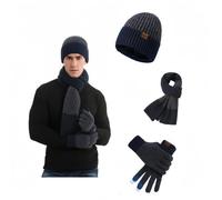 3 Piece Men's Beanie Hat Scarf and Touch Screen Gloves Set | Winter Thermal Elastic Thicken Warm Fleece Inner Lining Knit Beanie Cap Winter men's Accessories gifts for men